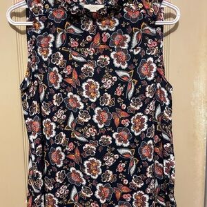 LOFT Floral Sleeveless Blouse - Navy and Pink